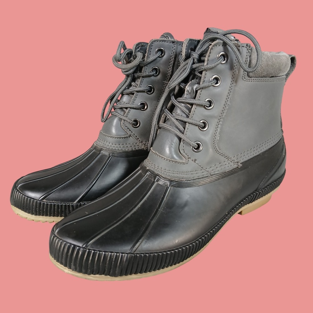 Tommy Hilfiger Duck Boots Mens 10 Grey Black Lace Up Rain Snow